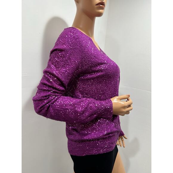 dkny cardigan cashmere And Silk Fully Sequined Size Large Purple Color - Picture 3 of 11